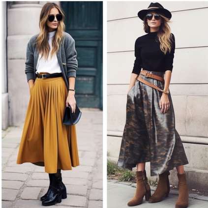 Midi Skirts and Boots for fall season