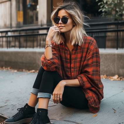 Weekend Comfort with flannel shirt