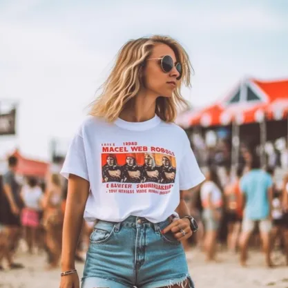 Beach Concert Outfit Ideas For Women: Graphic Tee and High-Waisted Shorts