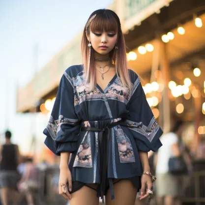 Bringing the Vibes in a Fringe Kimono, Denim Shorts, and Crop Top