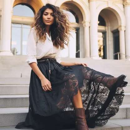 Flowy Maxi Skirt and Lace Blouse Extravaganza for Willie Nelson Concert Outfit