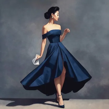 Classical Concert Outfits: Off-shoulder glamour in Navy Blue