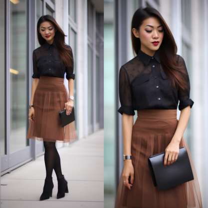 Sheer Black Tights and Pencil Brown Skirt Combo 