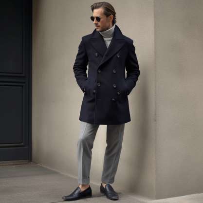 5. Sleek and Stylish with a Navy Pea Coat and Tailored Trousers