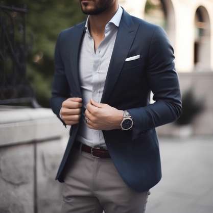 8. Garden Party Ready with a Navy Blazer and Grey Slacks