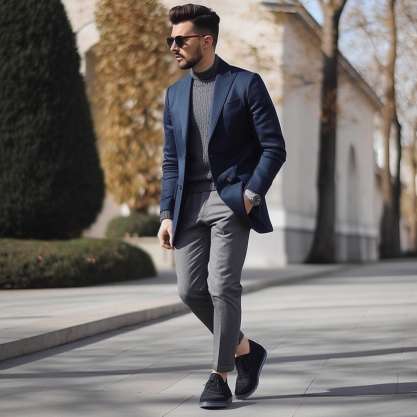 Footwear Combinations with Navy Blue Jacket and Grey Pants