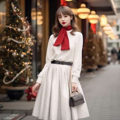 Winter Wonderland in White Korean Christmas Outfit Ideas for Women