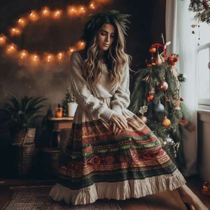 Boho Christmas Outfit Ideas for Women: Cozy Knit Layers