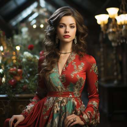  red floral dress adorned with subtle green accents Outfit Ideas for Christmas