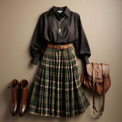 Festive Plaid Midi Skirt with Cashmere Sweater for Christmas Eve Church Outfit 